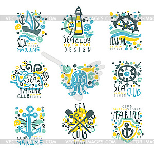 Marine club set for label design. Journey, summer - vector clip art