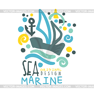 Sea, Marine logo design, summer travel and sport - vector clip art