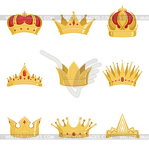 Королевские золотые короны, символы власти короля - векторный клипарт / векторное изображение