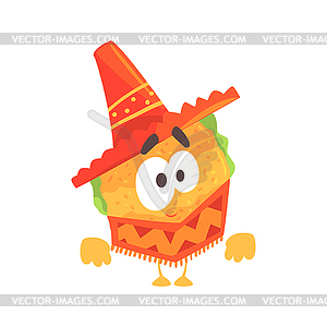 Funny cartoon Mexican taco character wearing - vector clipart