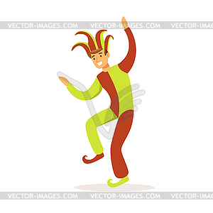 Jester dancing, European medieval character in - vector image