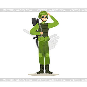 Персонаж солдат пехоты в камуфляже - векторизованное изображение клипарта