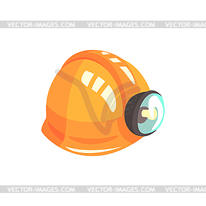 Orange miners helmet, mining industry equipment - color vector clipart