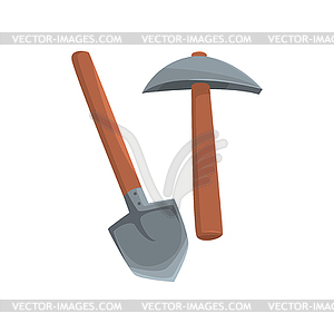 Shovel and pickaxe tools, mining industry - vector clip art