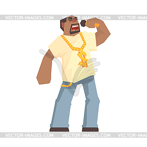 African male singer character holding microphone, - vector clipart