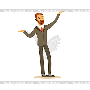 Male singer wearing classic suit performing song - vector clipart