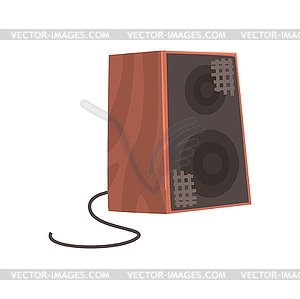 Wooden audio speaker, musical equipment cartoon - vector clip art