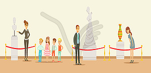 Museum visitors looking at classical work of art, - vector clip art