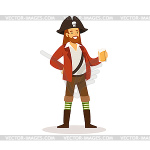 Pirate sailor character with wooden leg holding - stock vector clipart