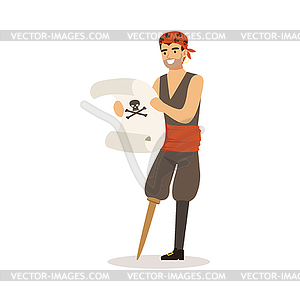 Brave pirate sailor character with wooden leg - vector clip art