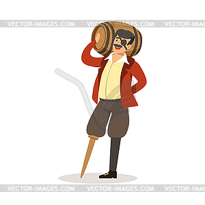 Pirate sailor character with wooden leg holding - vector clipart