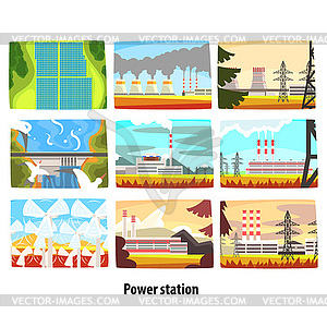 Power station set, ecological friendly low and - vector clip art