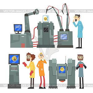 Scientists invention in robotic cybernetic - vector clip art