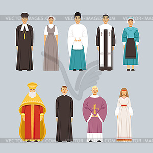 Religion people characters set, men and women of - vector image