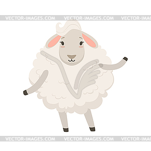 Cute funny white sheep character - vector image