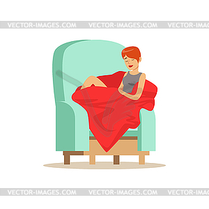 Beautiful young woman wrapped in red blanket - vector image