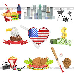 USA national symbols set, american attractions s - vector clipart