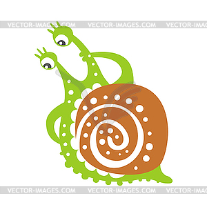 Cute thoughtful snail character, funny mollusk - vector clip art