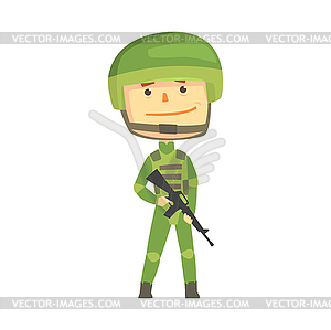 Soldier character in camouflage uniform with - vector image