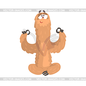 Cute cartoon sloth character meditating, funny - vector clipart