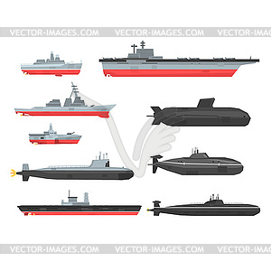 Naval combat ships set, military boats, ships, - vector clipart