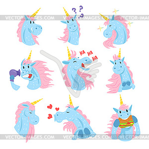 Cute unicorn characters set, funny mythical - vector clip art