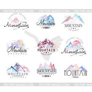 Mountain original logo design watercolor s set - vector clip art