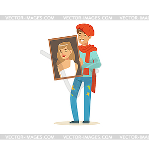 Male painter artist character with mustache - vector clipart