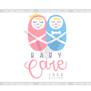 Baby care logo design, emblem with sleeping - vector clipart