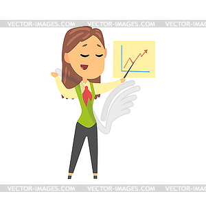 Businesswoman character in formal wear giving - vector clip art