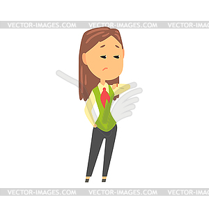 Businesswoman character in formal wear standing - vector clipart