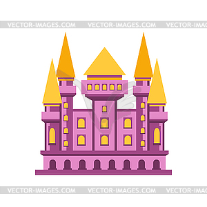 Фиолетовый сказочный королевский замок или здание дворца - векторная графика