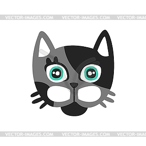 Cute black and gray cat head, funny cartoon animal - vector clip art