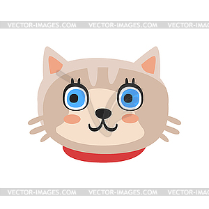 Cute gray kitten head, funny cartoon cat - vector image