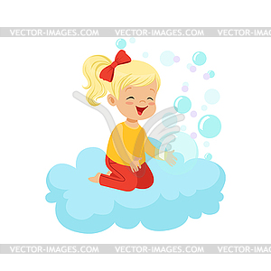 Sweet little girl sitting on cloud playing with soa - royalty-free vector image