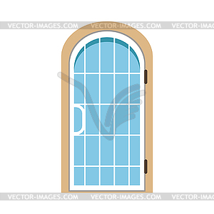 Glass paned arched front door, closed elegant door - vector clipart