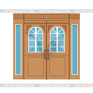 Vintage double wooden doors, closed elegant front - vector clipart