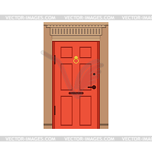 Red front door to house, closed elegant door - vector image