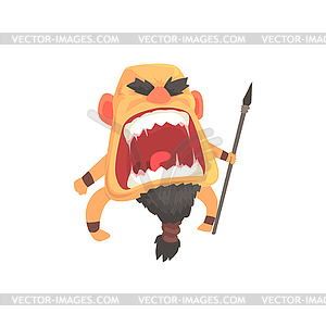 Screaming warrior attacking with spear, furious - vector clipart