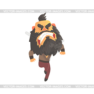 Bearded angry man with aggressive facial - vector image