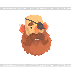 Bearded man face with eye patch cartoon character - vector clipart