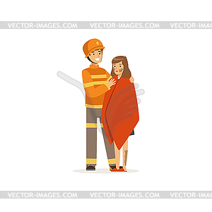 Fireman character in uniform and protective helmet - vector clip art