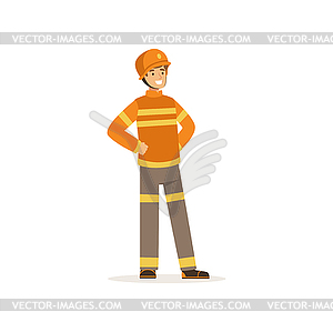 Fireman character in uniform and protective - vector clip art