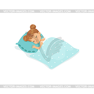 Sweet little girl sleeping on her bed cartoon - vector clip art
