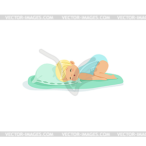 Adorable little kid sleeping on pillow cartoon - vector clipart