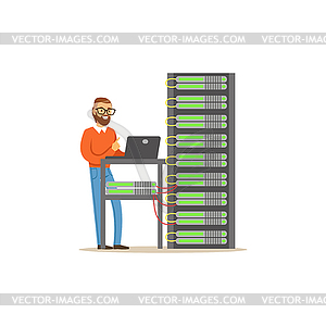 Network engineer administrator working in data - stock vector clipart