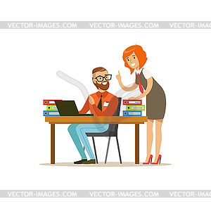 ?olleagues working together in office, engineer - vector image