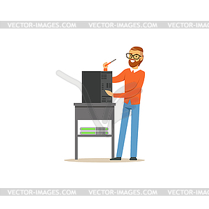 Engineer system IT administrator repairing system - vector image