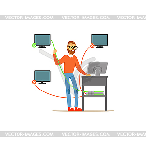 Engineer system IT administrator servicing - vector image