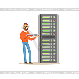 Network engineer administrator working with hardwar - vector clip art